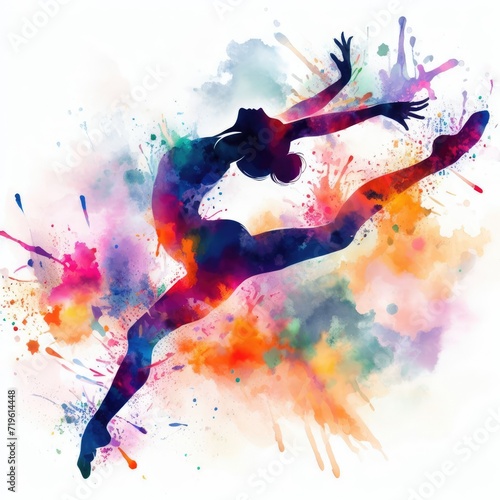 Silhouette of gymnast, ballet dancer, gymnastics routine.