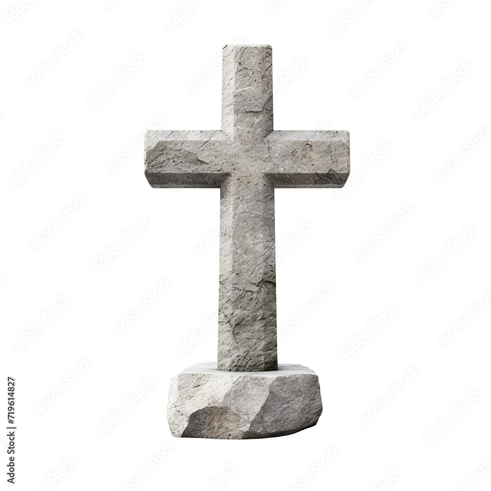 The religious stone cross of Christianity on the stone, Isolated on Transparent Background, PNG