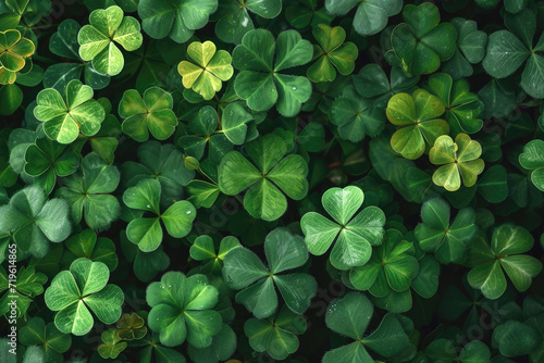 Three-leaved shamrocks green background