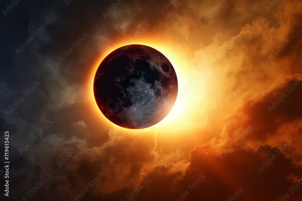 A beautiful solar eclipse, with the moon covering the sun