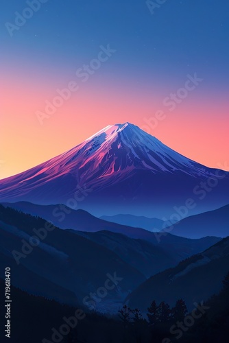 illustration of japanese mountain landscape background, mount fuji japan style background for wall art print decor poster design. AI generated illustration