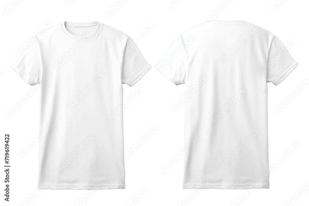 Blank front and back view white t-shirt template on transparent background. Mockup template for artwork graphic design. Blank front and back view white t-shirt template on transparent background. Mockup template for artwork graphic design.