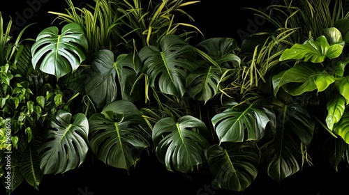 Green leaves of native Monstera (Epipremnum pinnatum) liana plant growing in wild climbing on jungle tree trunk, the tropical forest plant evergreen