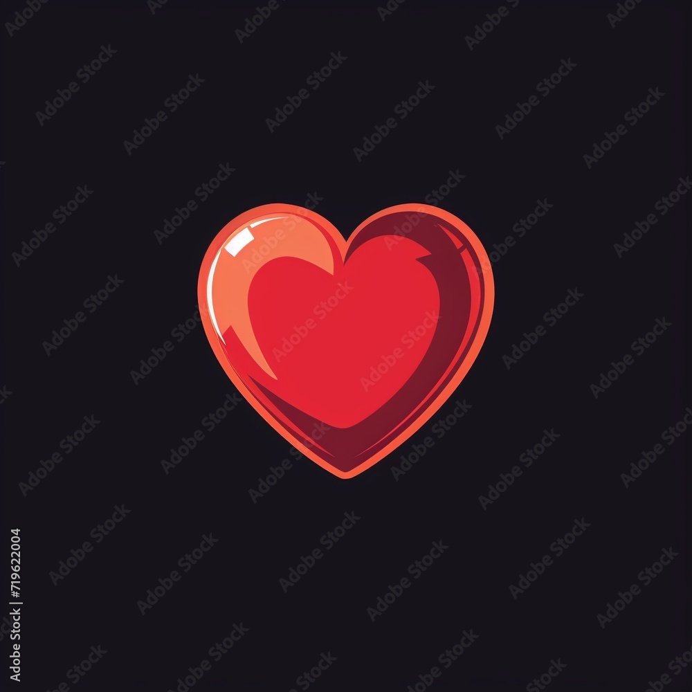 Red heart flat logo illustration isolated on black.