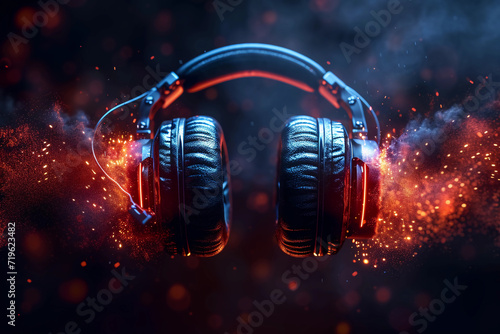 Headphones futuristic technology , music hits 3D Rendering