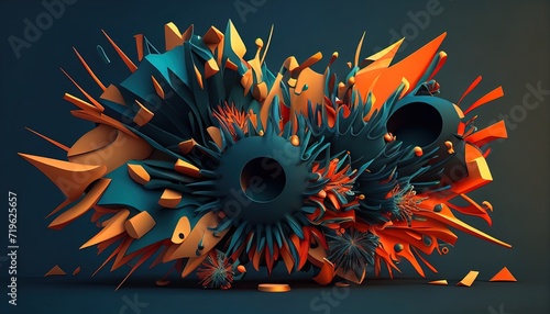 Sculpted Color Burst: Dark Cyan and Orange Explosion - Precision Generative AI