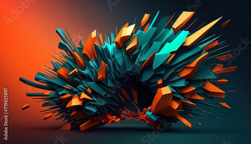 Sculpted Color Burst: Dark Cyan and Orange Explosion - Precision Generative AI