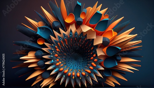Sculpted Color Burst: Dark Cyan and Orange Explosion - Precision Generative AI