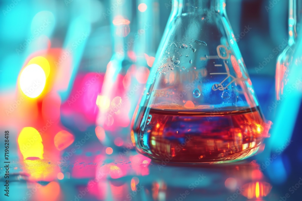 A chemistry flask, a scientific banner for medicine, biology, chemistry, and science concepts A chemistry flask, a scientific banner for medicine, biology, chemistry, and science concepts