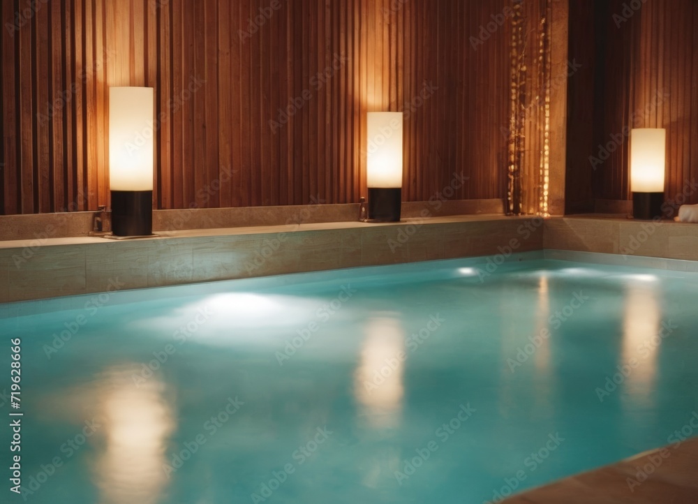 Serene pool in a luxury spa with ambient lighting
