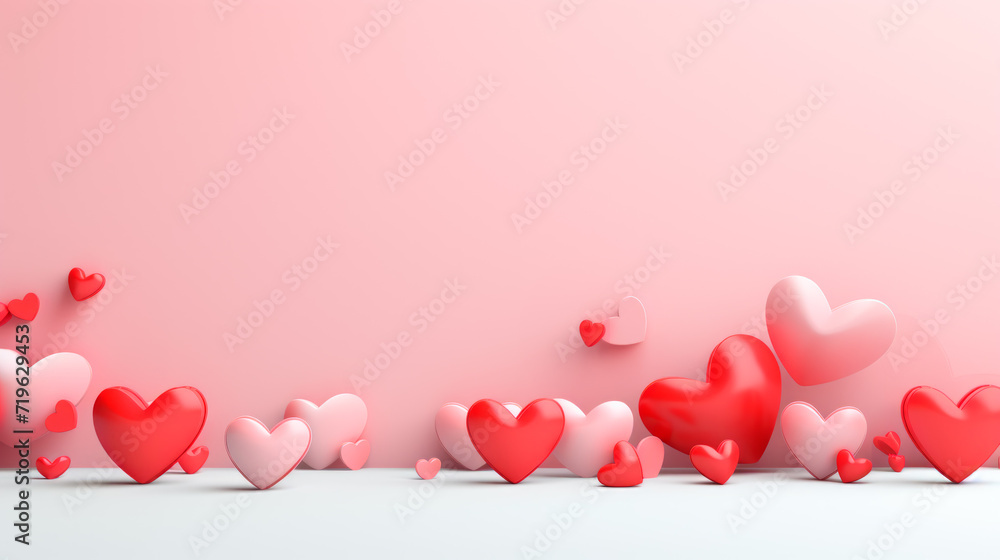 Poster or banner with realistic 3d hearts, symbol of love and st. Valentine's day