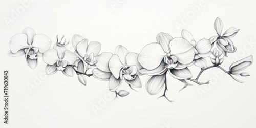 Minimal pen illustration sketch orchid & white drawing of an ocean photo