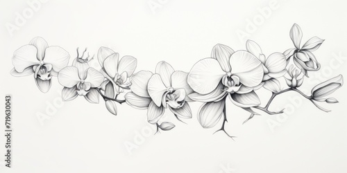 Minimal pen illustration sketch orchid   white drawing of an ocean