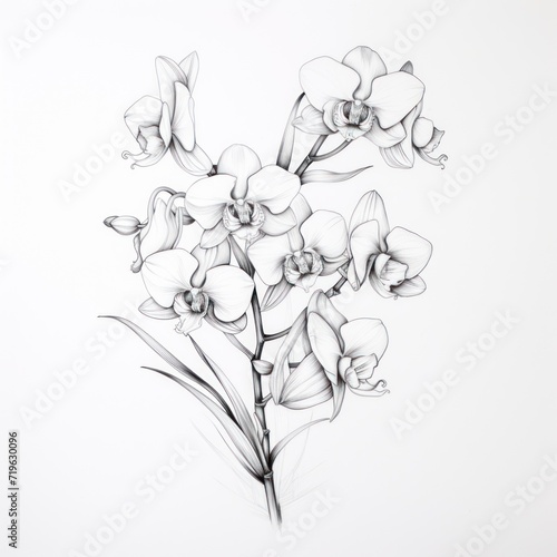Minimal pen illustration sketch orchid   white drawing of an ocean