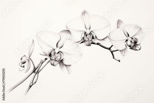 Minimal pen illustration sketch orchid   white drawing of an ocean