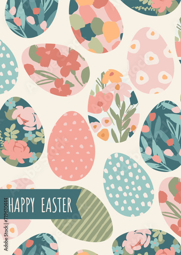 Cute Easter card. Vector design template in vintage pastel colors.