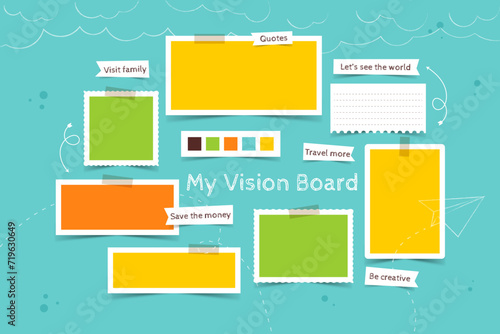 Vector photo collage template moodboard pictures grids vector illustration, vision board	