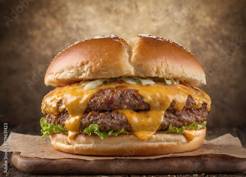 rustic double hamburger with a sourdough bun