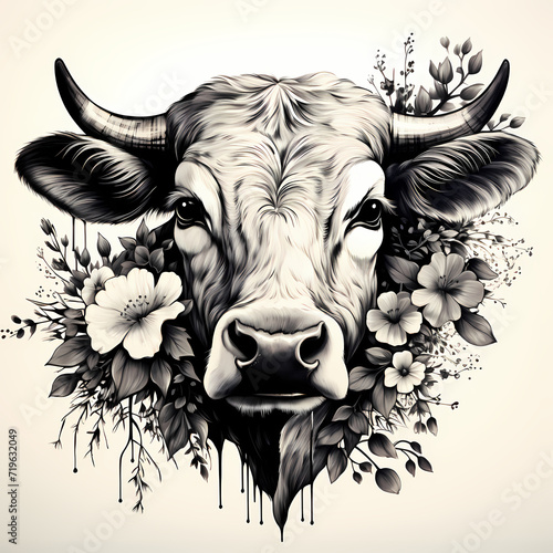 Cow portrait sketch hand dr...