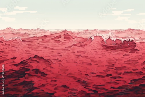 Minimal pen illustration sketch ruby   white drawing of an ocean 