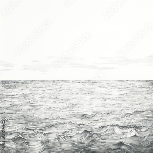 Minimal pen illustration sketch silver & white drawing of an ocean