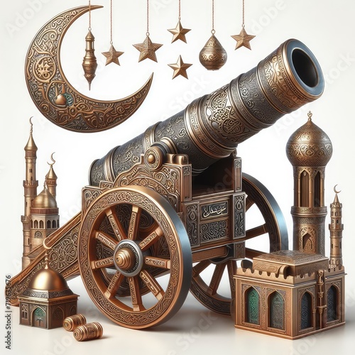 Wallpaper Mural 3d illustration of ramadan cannon isolated on white background Torontodigital.ca