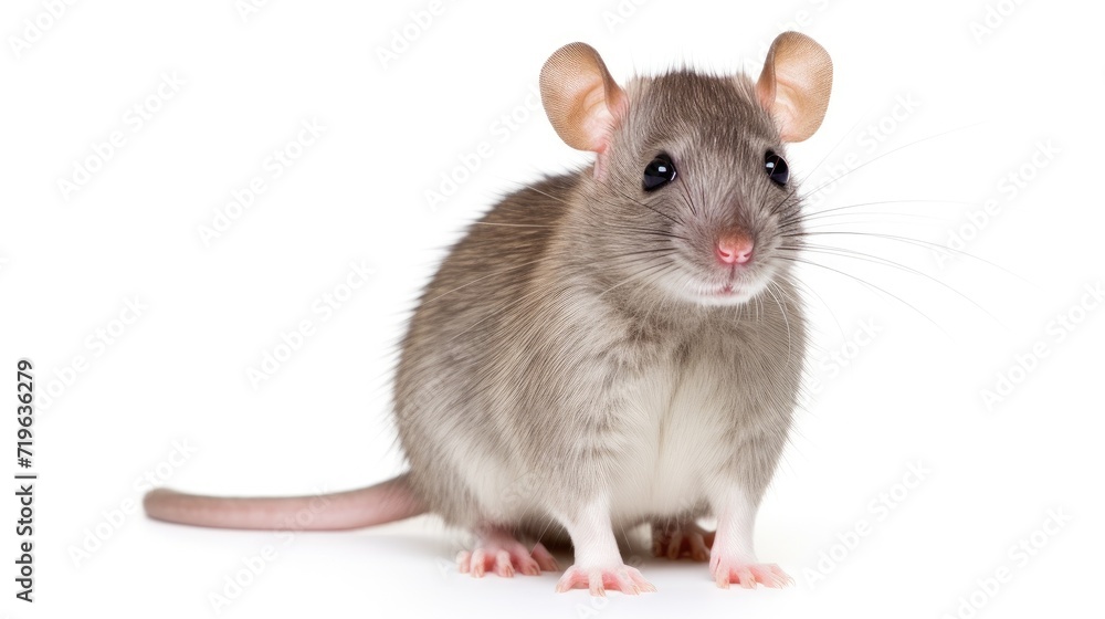 Adorable Rodent: Rat on a clean white background, showcasing the cute and furry charm of this small pet