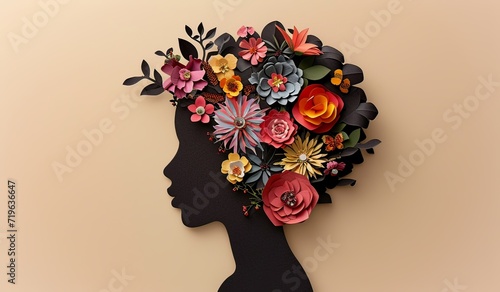 Silhouette of a female head with flowers in her hair © foto.katarinka