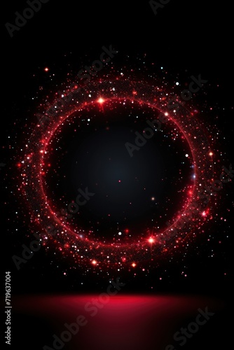 Onyx glitter circle of light shine sparkles and ruby red spark particles in circle frame