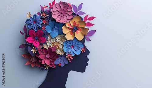 Silhouette of a female head made of paper flowers