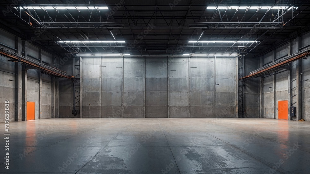 Urban Warehouse with Concrete Surfaces. Empty Space, Empty Hangar with Copy-space. Urban Warehouse with Concrete Surfaces. Empty Space, Empty Hangar with Copy-space.