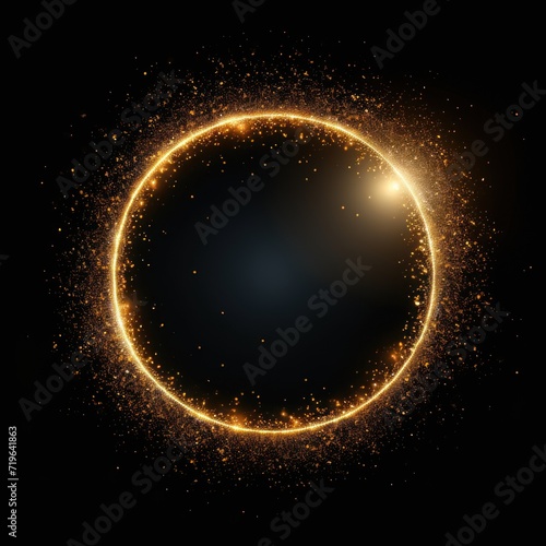 Pearl dew glitter circle of light shine sparkles and gold dusk spark particles in circle frame