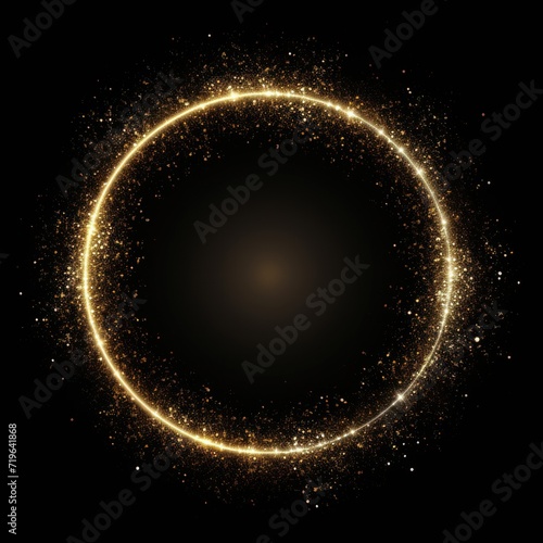 Pearl dew glitter circle of light shine sparkles and gold dusk spark particles in circle frame