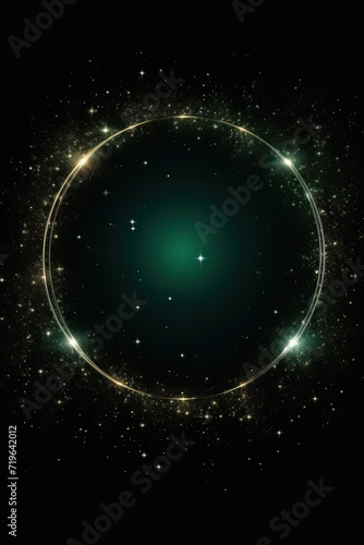 Pearl glitter circle of light shine sparkles and forest green spark particles in circle frame