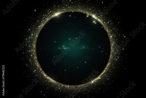 Pearl glitter circle of light shine sparkles and forest green spark particles in circle frame