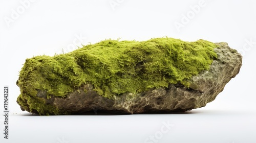 Stone covered with moss isolated on a clean white background, capturing the organic and textured beauty of nature