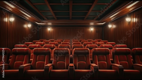Empty cinema hall with red seats. red Movie theatre. Generative AI