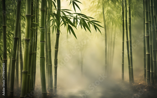 Bamboo art template  with foggy background  oriental style