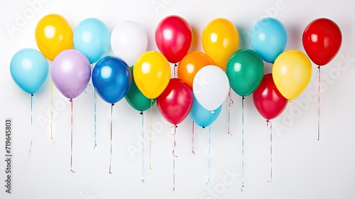 Colorful balloons arranged in a vibrant bunch  floating against a clean white background 