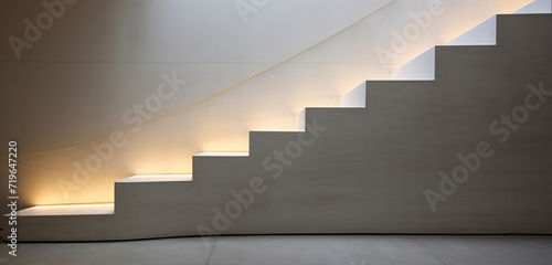 A sleek  white concrete staircase with hidden lighting  offering a clean and modern aesthetic.