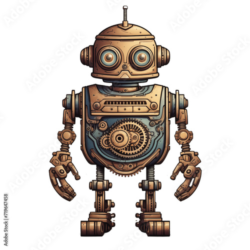 Little Robot with Gears and Copper Colored Metal with Illustrated Vector Style with No Background