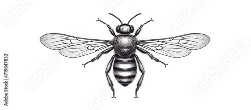 Hand-drawn honey bee illustration set: top view,