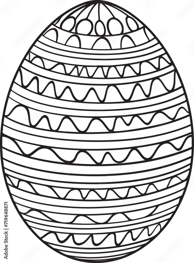 Line art black and white painted easter egg