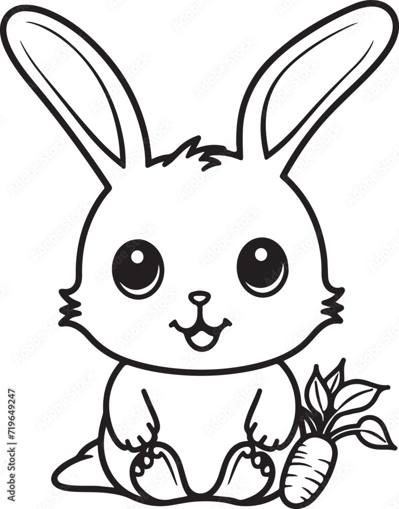 Coloring page outline of cartoon rabbit with carrot. Vector illustration, coloring book for kids