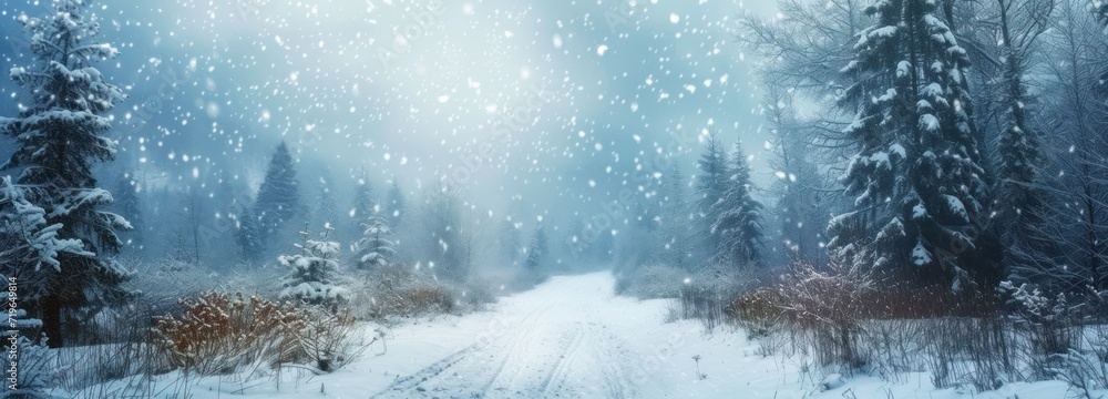 Snowy Road in the Woods Painting Snowy Road in the Woods Painting
