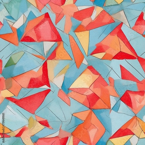Colorful Geometric Painting With Various Shapes. Generative AI.