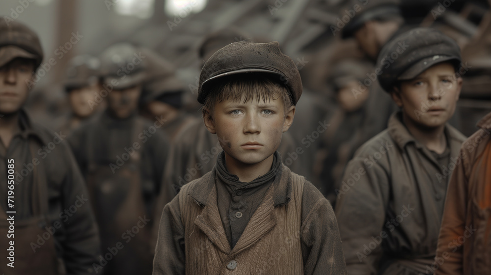 Child workers in the mines in the early twentieth century, ai generative