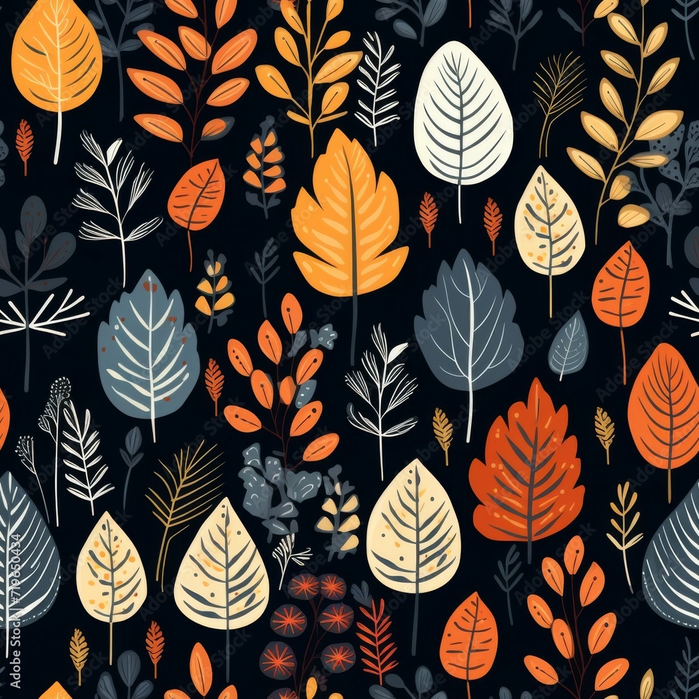 Assorted Colored Leaves on a Black Background
