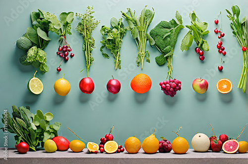 Photo of Fruits and Vegetable in a line