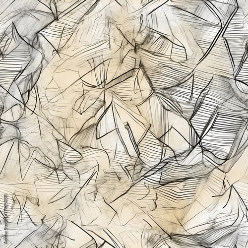 Seamless Black and White Drawing of Leaves. Generative AI.